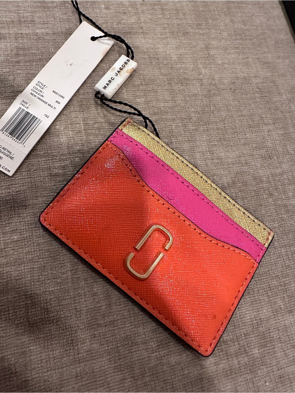 Marc Jacobs Orange Pink Gold Leather Card Holder